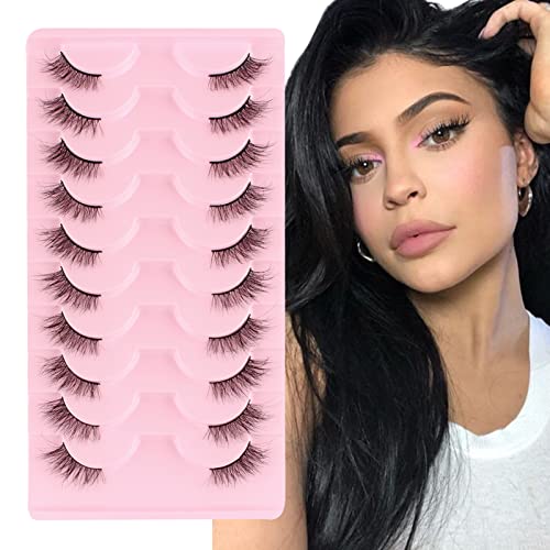 Parriparri Eyelashes with Clear Band Half Lashes Natural Look 10 Pairs Volume Cat Eye Lashes Fluffy Wispy Demi False Eylashes Corner Fake Lashes