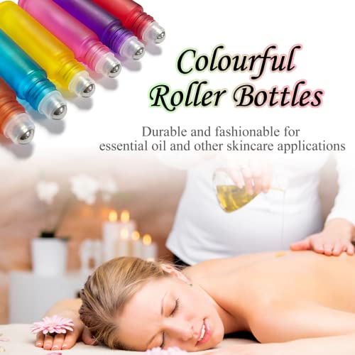 Maggidea Colorful Roller Bottles, 6Pack Essential Oils Roller Bottles10ml, Glass Roll on Bottles with Stainless Steel Roller Balls,Perfect for Fr