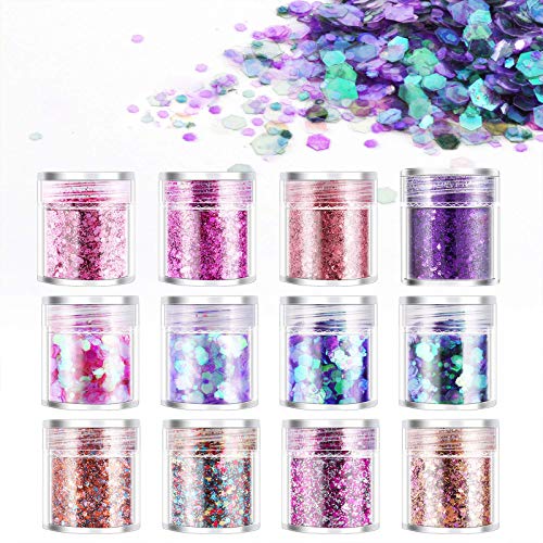 DazSpirit 10pcs Chunky Glitter for Face, Body, and Hair, Glitter Festival Makeup Set - Safe for Body Hair Nail Eye Beauty Makeup Art Decorative f