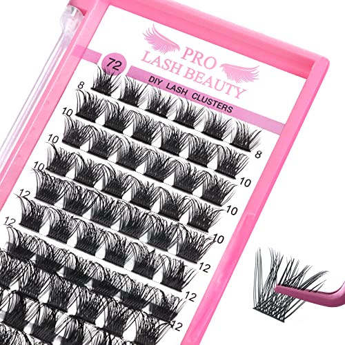 Lash Clusters, 72 Pcs Individual Cluster Lashes DIY Lash Extension 8-16mm Eyelash Clusters Volume Wispy Lashes Super Thin Band Reusable Soft & Co