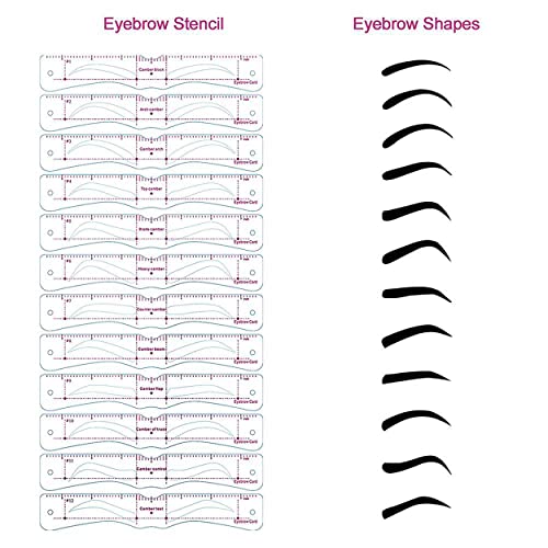 Eyebrow Stencils 12 Styles Eyebrow Shaper Kit,DIY Reusable Eyebrow Template with Head-Wear Strap and Eyebrow Razor for Women Makeup