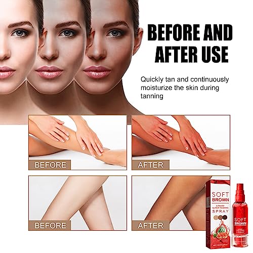 Soft Brown 2-Phase Tanning Essence Spray,Sunless Self Tanning Face Mist,Tanned Sunless Spray,Deep Tanned Dry Spray,Fake Tan Spray For All Skin To