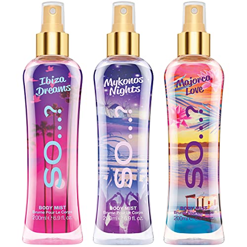 So…? Summer Escapes Womens Bali Breeze, Ibiza Dreams, Mykonos Nights Body Mist Mixed Fragrance 200ml Bundle (Pack of 3)