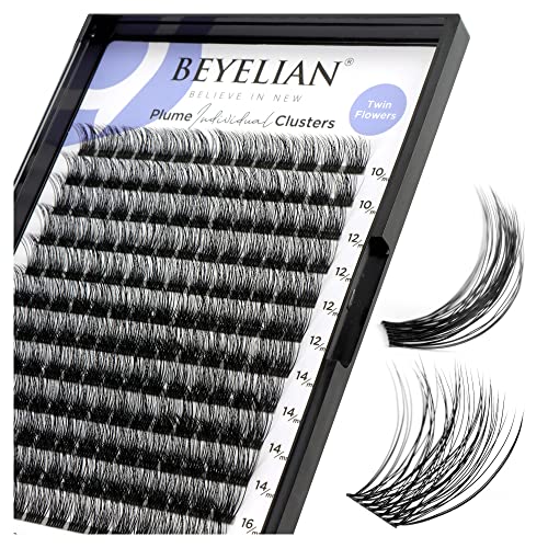 BEYELIAN Cluster Lashes, D+ Curl Individual Lashes, 168 Pcs Cluster Eyelash Extensions 0.07mm 10-16mm Mixed DIY Lash Clusters Reusable Super Thin