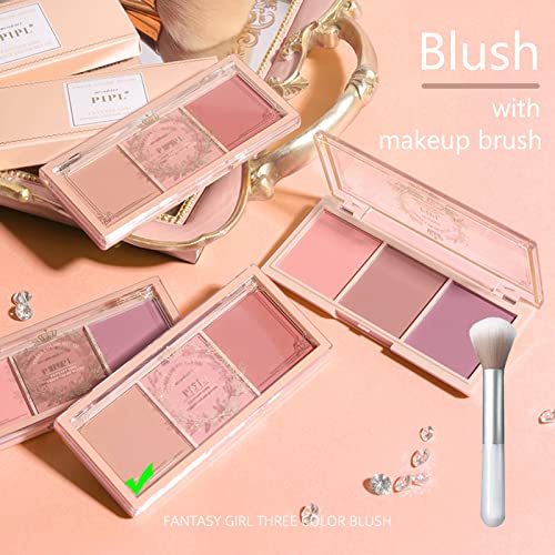 Blushers for Cheeks, 3 In 1 Color Matte Face Blush Make Up Powder, Makeup Blusher for Long-Lasting Sweat-Resistant Non-Greasy Blush Glow Matte Br