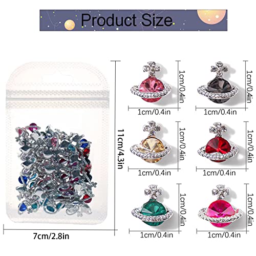60Pcs Nail Charms Colorful Planet Nail Rhinestones Charms, HOINCO 3D Shiny Saturn Shape Nail Art Alloy Diamond Crystal Luxury Nail Ornament Gems