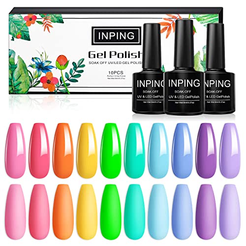 INPING Pastel Gel Nail Polish, 10 Color Spring Summer Nail Polishes Set Candy Macaroon Collection Required Soak Off UV/LED Lamp for Starter DIY N