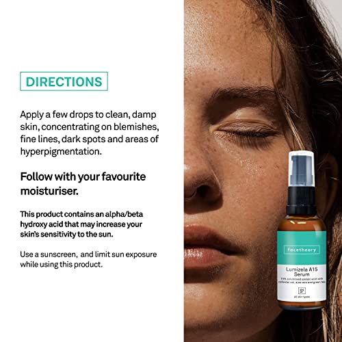 facetheory Lumizela S9-15% Azelaic Acid, Acne Serum Reduces Inflammation, Smooth Emulsion, Green Tea Serum, Calming Aloe Vera, Vegan, and Cruelty