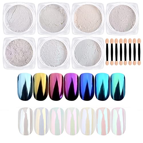 Chameleon Chrome Nail Powder, 7 Boxes Aurora Mirror Effect Shell Powder,Solid Magic Mirror Pearl Pigment Manicure Glitter Dust for DIY Nail Art D