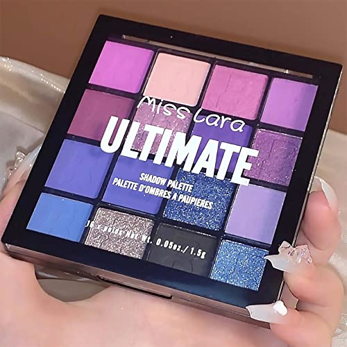 Christmas Purple Blue Eyeshadow Palette Cosmetics Eye Shadow - 16 Colors Shimmer Everyday Eye Shadow Pallet, Blendable Eyeshadow Primer Long Last