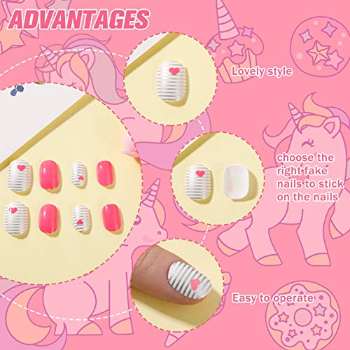 RosewineC 72 Pieces Girls Press on Nails Fake Nails Artificial Nail Tips Children Full Cover Short False Fingernails for Girls Kids Nail Art Deco