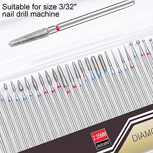 Cuticle Drill Bit, Serlium 30Pcs Professional Carbide Nail Drill Bits with Transparent Storage box for Nail Files Manicure Tools Manicure Pedicur