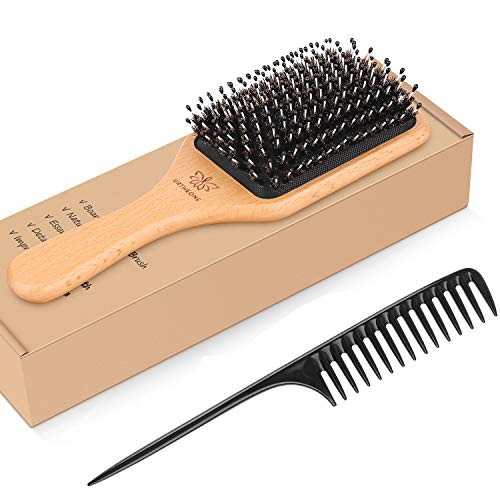 Hair Brush Boar Bristle Hairbrush for Thick Curly Thin Long Short Wet or Dry Hair Adds Shine and Makes Hair Smooth, Best Paddle Hair Brushes and