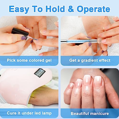 Nail Art Gradient Sponge Brush Applicator with 8Pcs Washable Replacement Sponge Head, Nail Tips Ombre Nails Sponge Brush for UV Gel and False Nai
