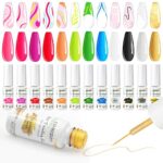 Gel Polish Nail Art Gel Liner Set, 12 Pcs Painted Gel Nail Polish Set, 12 Colors Neon Gel Nail Polish Set with Thin Brush for Line Pulling, DIY L