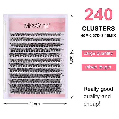 Heyu-Lotus 240 PCS Individual Lashes, 40D Cluster Lashes, D Curl Cluster Eyelash Extensions, 8-16mm Mixed Length Cluster Lashes Natural False Eye