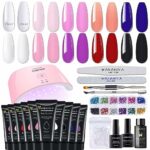 Poly Gel Nail Kit with Lamp, 10 Colours Quick Nail Extension Enhancement Builder Gel Easy Poly Gel Kit for Beginners DIY French Ombre Nails Art,