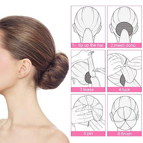 GOLRISEN Donut Hair Bun Maker Set,Black Bun Shaper,Hair Styling Accessory Dount Ring Style 10pcs Chignon Bun Maker (2L/4M/4S) with Hair Elastic B