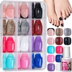 Press on Toe Nails, FANDAMEI 12 Colors 288PCS Press on Toenails Short Square, 4 Glitter Press on Toenails Full Cover, 6 Glossy False Toenails for