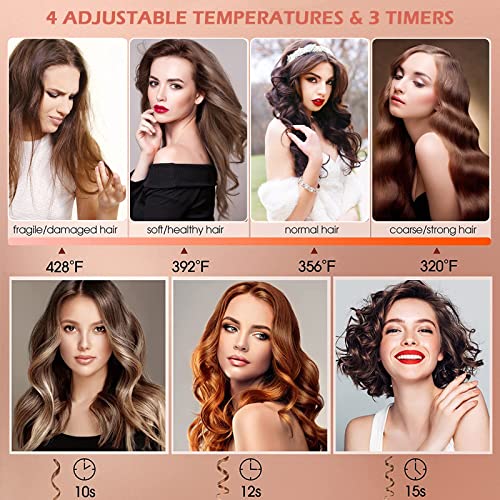 Automatic Curling Iron with 360° Rotating,4-Speed Adjustable Temperature Wand, Fast Heating Ceramic Barrel, Dual Voltage Hair Curlers for Long Sh