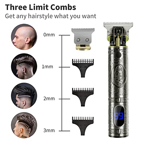 Hair Clippers for Men, AISEELY Beard Trimmer Men, LCD Screen Zero Gapped T-Blade Trimmer Clippers for Hair Cutting, Professional Cordless Electri