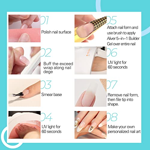 HUALIJIA 5 in 1 Nail Builder Gel, Builder Gel and Base Gel Strengthener Gel Clear Builder Gel Color in a Bottle 15ml Hard Gel Builder Extension N