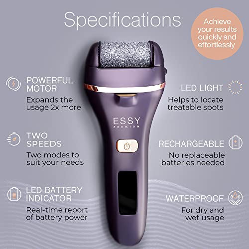 Essy Electric Foot File Pedicure Feet Hard Skin Remover Foot Scraper Dry Dead Skin Remover Callus Exfoliator Rechargeable Feet Scrubber with 5 Re