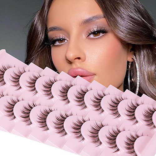 Ruairie Natural Lashes with Clear Band Fluffy Wispy False Lashes Natural Look 10 Pairs Fake Eyelashes Pack
