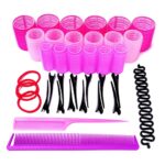 FROZZKY Hair Rollers for Long Hair - Set 37 PCs - 18 Self Grip Velcro Hair Curlers for Long Hair, 12 Duck Bill Clips, 2 Combs, 1 French Braiding