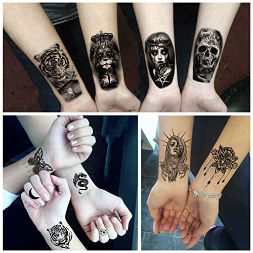 LAROI 65 Sheets Realistic Black Rose Flower Temporary Tattoos For Women, 3D Tribal Snake Floral Peony Fake Tattoo Stickers Adults, Long Lasting T