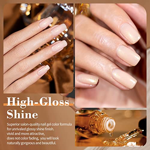 RARJSM Nude Gel Polish Set Pale Pink Milky Jelly Peach Pink Apricot Beige Champagne Brown Shimmer Holographic Glitter Iridescent Gel Nail Polish