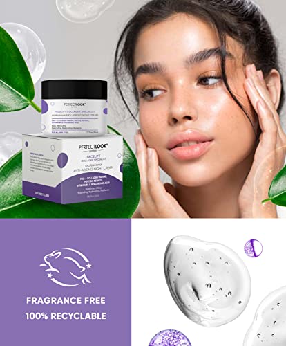 Perfect Look London Collagen Specialist, Night Face Cream with Collagen Marine, Peptide, Retinol, Hyaluronic Acid and Vitamin B5, Firm and Tone,