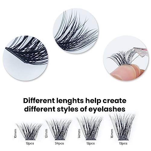 Lashes Cluster, 60 Pcs Mix Individual Lashes Cluster D Curl 10-16 mm Length, DIY Eyelash Extension Reusable Soft Natural False Lashes Fluffy Clus