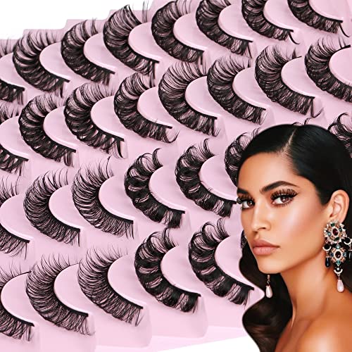 Russian Strip Lashes D Curl Fluffy False Eyelashes Natural Cat Eye Lashes Pack 8D Volume Lashes that Look Like Extensions 20 Pairs by wtvane