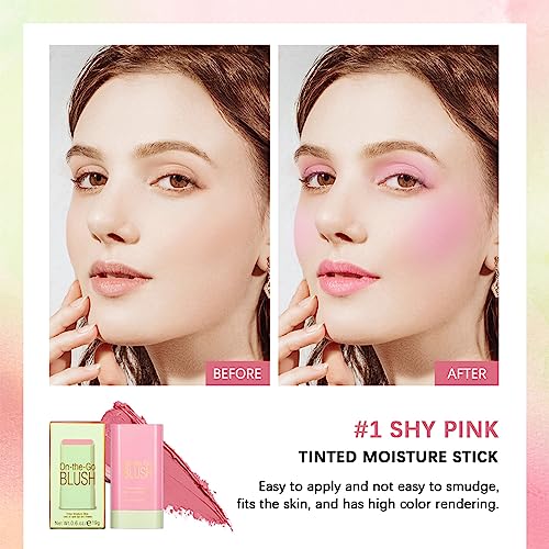 Blushers for Cheeks Make Up - Creamy Lightweight Multi-Stick for Face Eyes & Lip - Long-lasting 3-in-1 Multi-Use Blusher Contour Stick - Moisturi