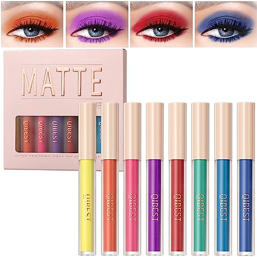 Matte Liquid Eyeshadow Set,8 Colours Smokey Black Nude Eyeshadow Highly Pigmented Long-Lasting Quick-Drying Women Eye Shadow Make Up Kits Gift (S