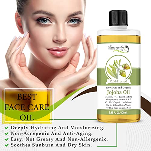 Golden Jojoba Oil 100% Pure & Natural Organic Cold Pressed Unrefined Hexane & Chemical Free Natural Carrier Oil for Face & Hair, Helps Fight Acne