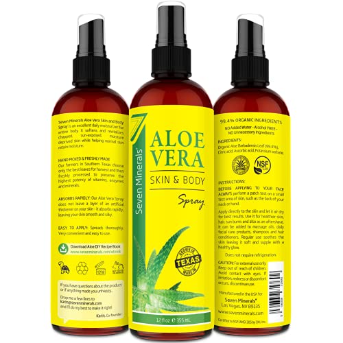 Organic Aloe Vera Spray for Body & Hair - From Freshly Cut Aloe Plant - Extra Strong - Easy to Apply - No Thickeners So It Absorbs Rapidly With N