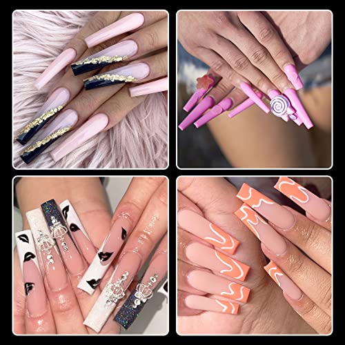 BQAN 500PCS Extra Long Nail Tips 10 Sizes XXL C Curve Half Cover Clear Fake Nails with Box for Salons and DIY Nail Art Square Straight Fake Nail