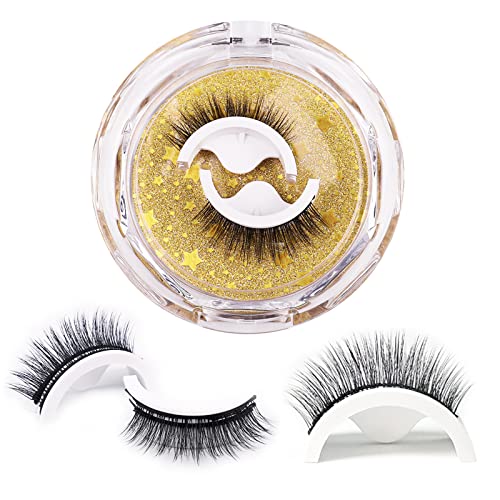 Sadodo Reusable Self Adhesive 3D False Eyelashes,3 Pairs in 1 Case, No Glue Needed,Natural Long Thick Fake Eye Lashes Box with replacement tape (