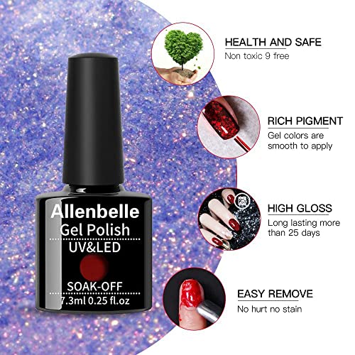 Allenbelle Gel Base and Top Coat Sets, UV LED Shellac Coat, No Wipe Soak Off Polish Set, Long Lasting Shiny High Gloss Finish, 1.0 count, Pack of