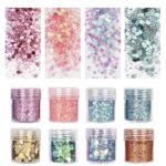 8 Boxes Unicorn Chunky Glitter, Holographic Cosmetic Festival Chunky Glitter, Ultra-Thin Nail Glitter Sequins Iridescent Flakes Sparkles Face Bod