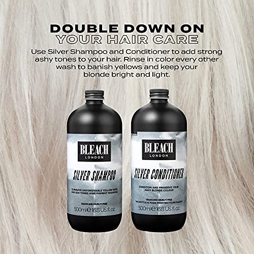BLEACH LONDON Silver Shampoo - High Pigmented Ashy Silver Rinse, Vegan Cruelty Free, colour Protected Clean, colour Depositing Toning Formula 16.