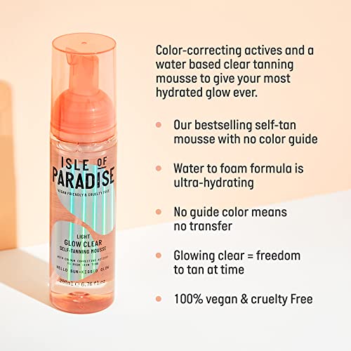 Isle of Paradise Fake Tan Set Mousse (200ml) Light & Applicator Brush, Glow Clear Self Tanning Foam, Natural Ingredients & Vegan