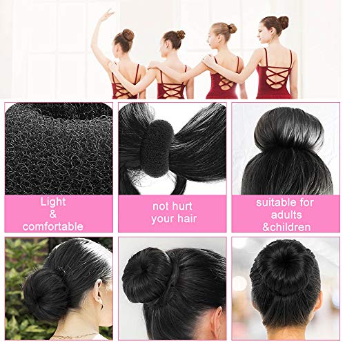 GOLRISEN Donut Hair Bun Maker Set,Black Bun Shaper,Hair Styling Accessory Dount Ring Style 10pcs Chignon Bun Maker (2L/4M/4S) with Hair Elastic B