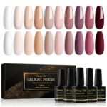 Shining She Gel Nail Polish Set, 10 Color White Beige Nude Pink Champagne Brown Gel Polish Set Soak-Off UV/LED Nail Polish Gel Gift for Nail Art