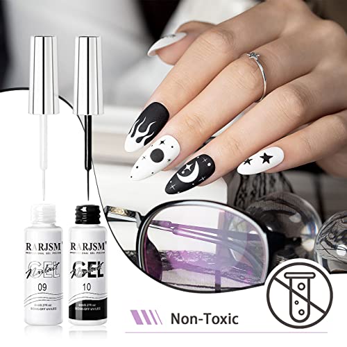 RARJSM Nail Art Gel Liner White Art Gel Liner Polish Black Gel Nail Polish Liner 2PCS Set Soak off Nail Art Striper Polish Curing Requires 8ml Bu