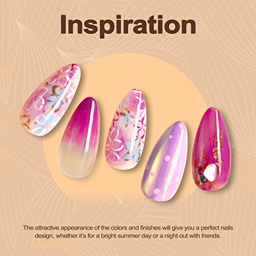 Lavender Violets 36+6 Pcs Gel Nail Polishes Set Neon UV LED Soak Off Varnish With Base,Glossy/Matte/Dimond/Glow-in-the-dark Top Coat Starter Kit