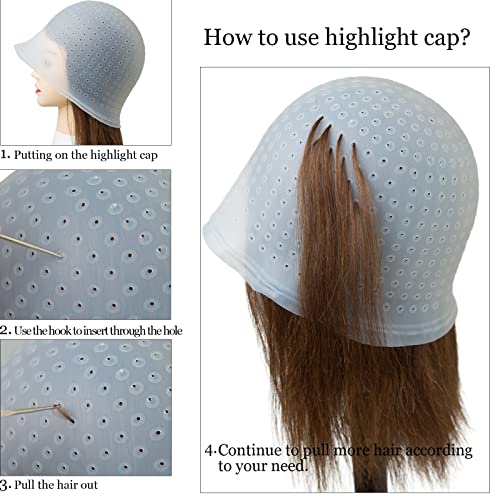 Punched Hole Silicone Highlight Hair Cap with Needle Professional Reusable Highlighting Poked Hole Caps with Hooks for Color Hair Salon Hairdress