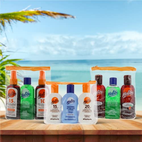 Malibu Sun Travel Essentials with Sun Cream Protection and After Sun Lotion, SPF 10 and 20, Multipack, 3 x 100ml